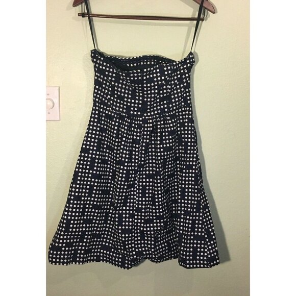 Women's Gap Linen Blend Navy Blue White‎ Polka Dot Strapless A-Line Dress Size 6 - Picture 1 of 4